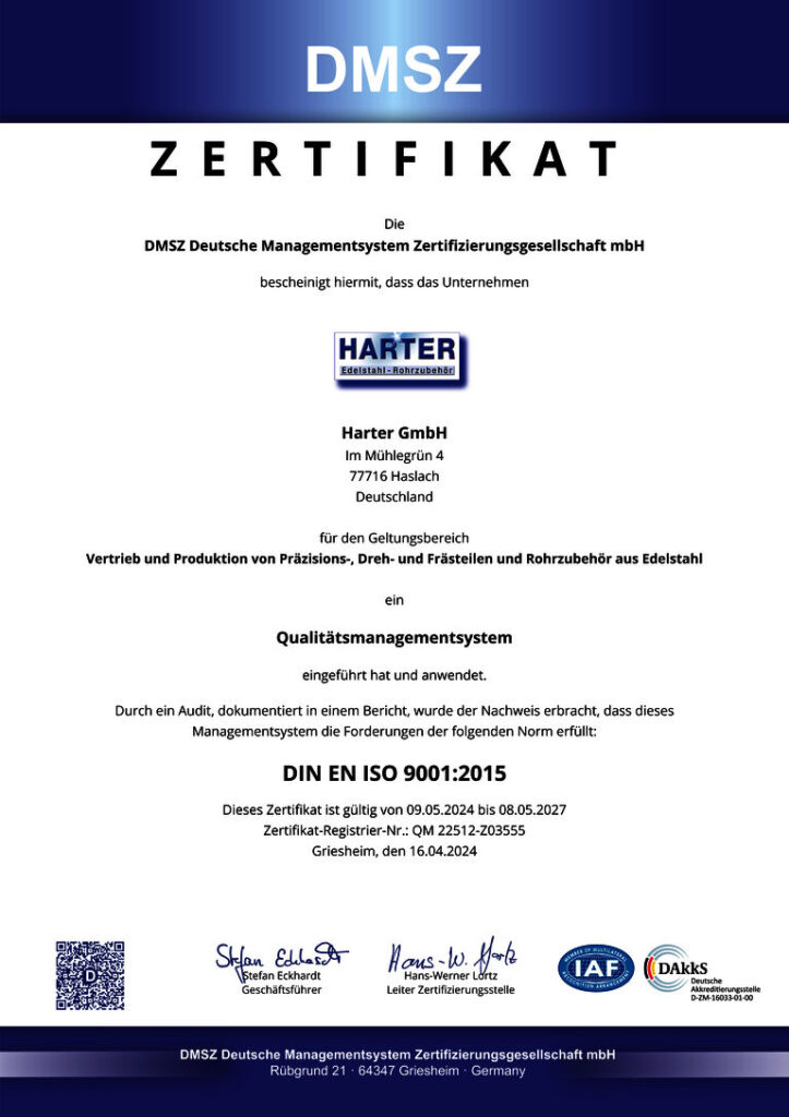 Zertifikat DIN EN ISO 9001 2015 Deutsch